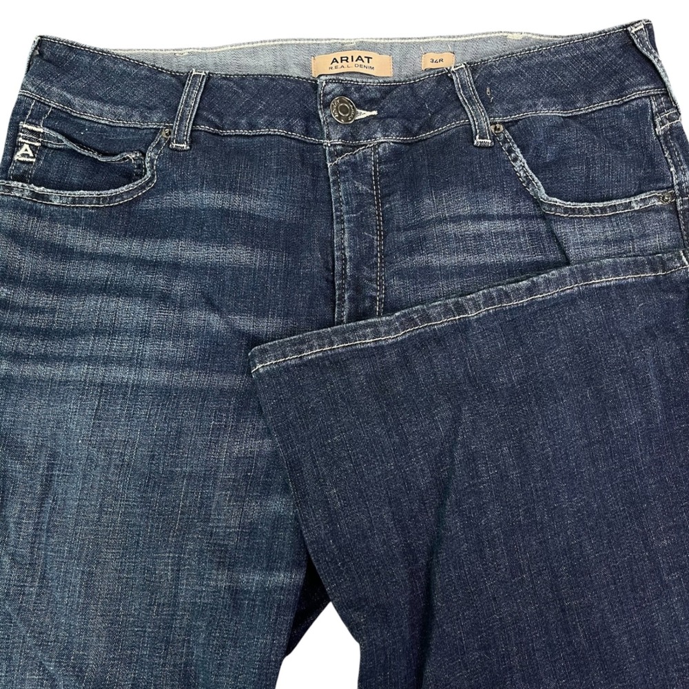 Ariat REAL Denim Perfect Rise Flare Jeans 34R Dark Wash Distressed Western
